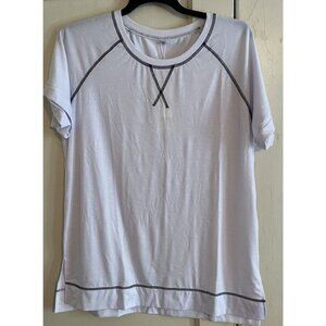 NWT Aokosor Women's Short Sleeve White Loose T-Shirt Blue Trim Size XL Soft